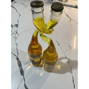 Vintage Corona Stretched Twisted Neck Beer Bottle Mancave Bar Collectable Set 2